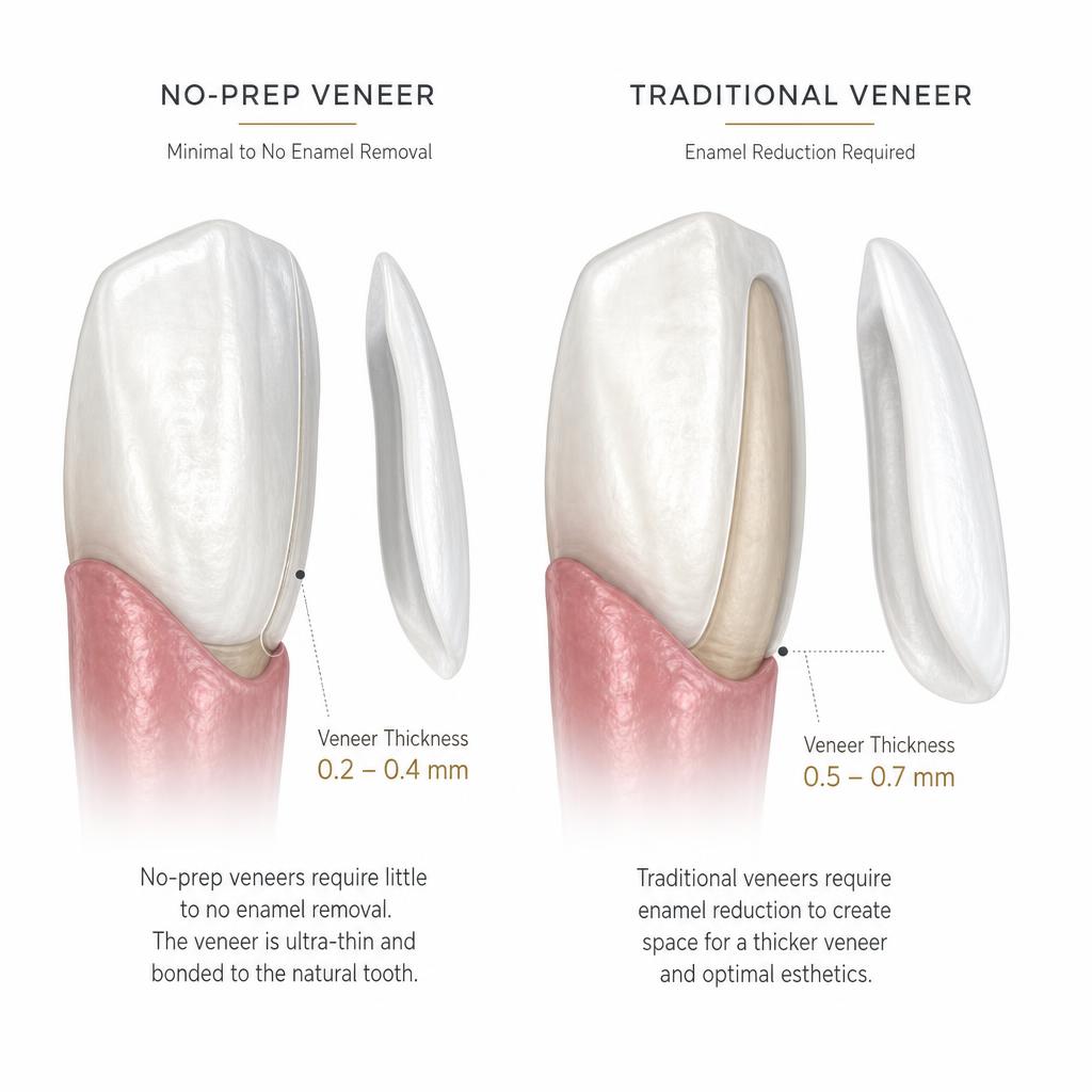 Comparison of no-prep veneers and traditional porcelain veneers